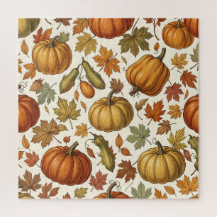 Autumn Pumpkin and Leaf Seamless Pattern  Jigsaw Puzzle