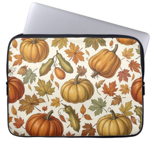 Autumn Pumpkin and Leaf Seamless Pattern Laptop Sleeve