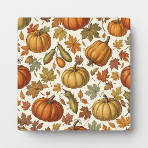 Autumn Pumpkin and Leaf Seamless Pattern Plaque