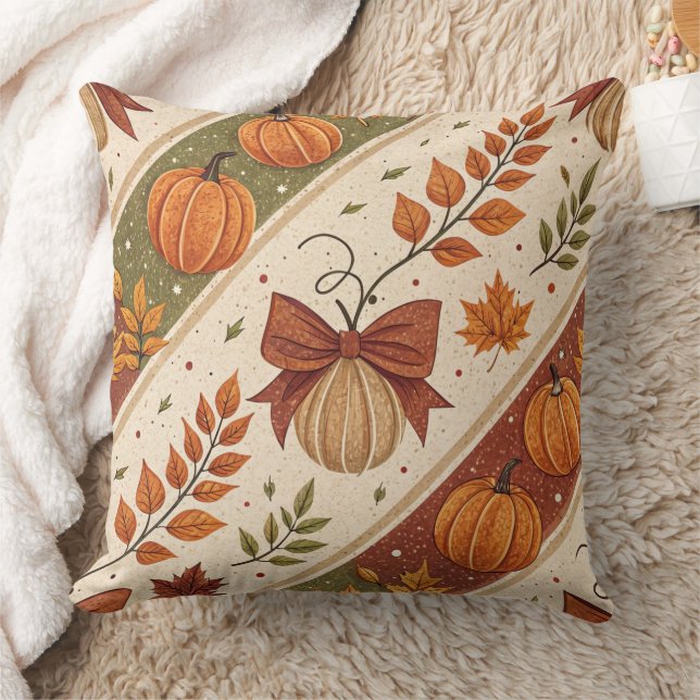 Autumn Pumpkin and Leaves Fall Pattern Cushion (Blanket)