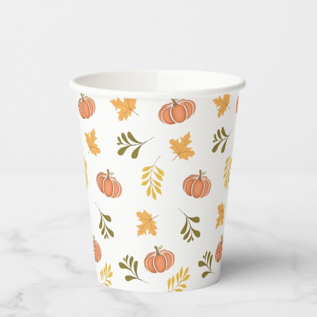 Autumn Pumpkin and Leaves Pattern Paper Cups (Left)