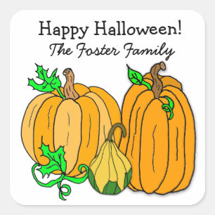 Autumn Pumpkin and Squash Halloween Fall Seasonal Square Sticker