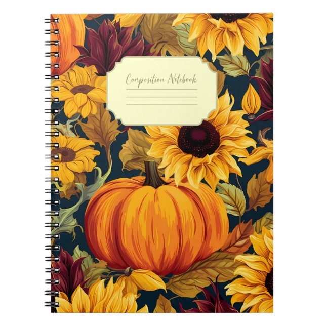 Autumn Pumpkin and Sunflower Composition Notebook (Front)