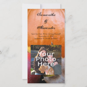 Autumn Pumpkin, Apple and Colourful Leaves Save The Date