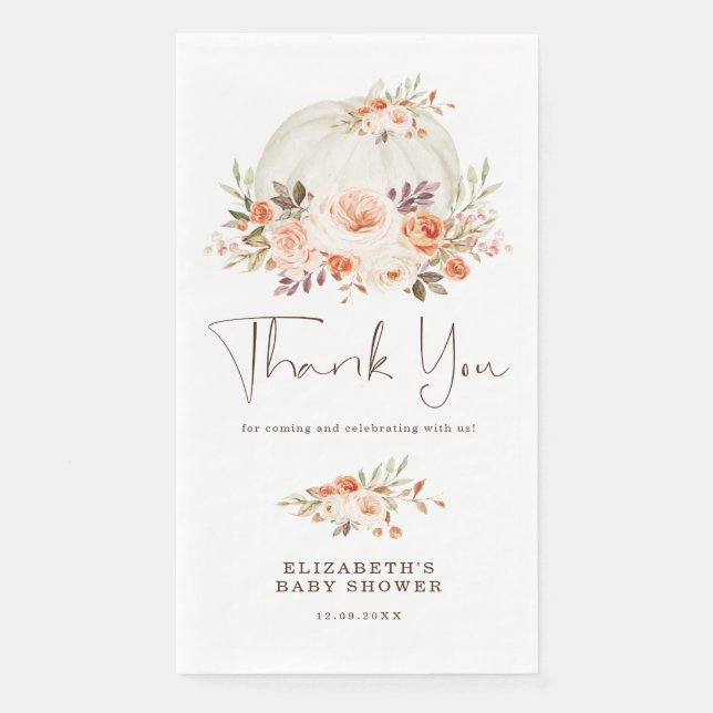 Autumn Pumpkin Baby Shower Blush Apricot Floral Napkin (Front)