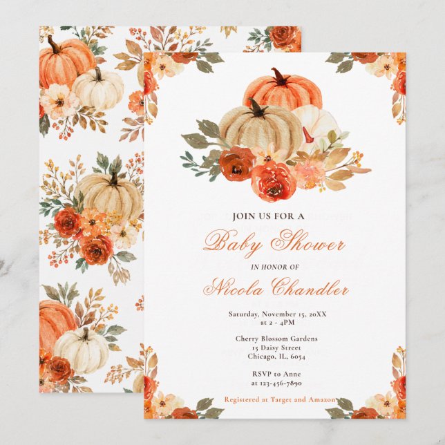 Autumn Pumpkin Baby Shower Invitation (Front/Back)