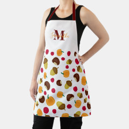 Autumn Pumpkin Berries Pattern Monogram Name Apron