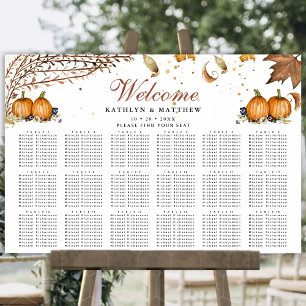Autumn Pumpkin Botanical Wedding 18 Table Seating Poster