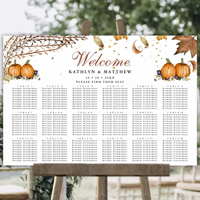 Autumn Pumpkin Botanical Wedding 18 Table Seating Poster (Creator Uploaded)
