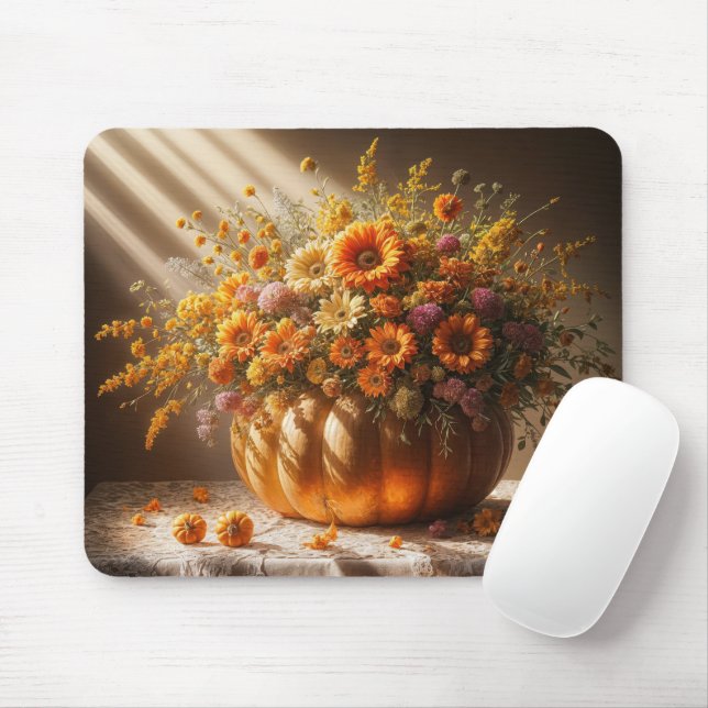 Autumn Pumpkin Bouquet On Lace Tablecloth Mouse Pad (With Mouse)