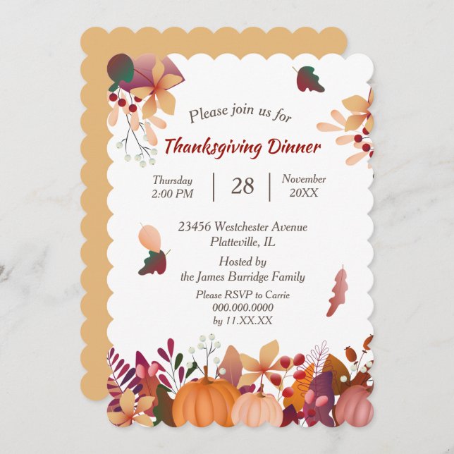 Autumn Pumpkin Bouquet Thanksgiving Dinner Invitation (Front/Back)