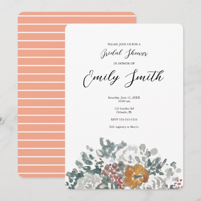 Autumn Pumpkin Bridal Shower Invitation (Front/Back)