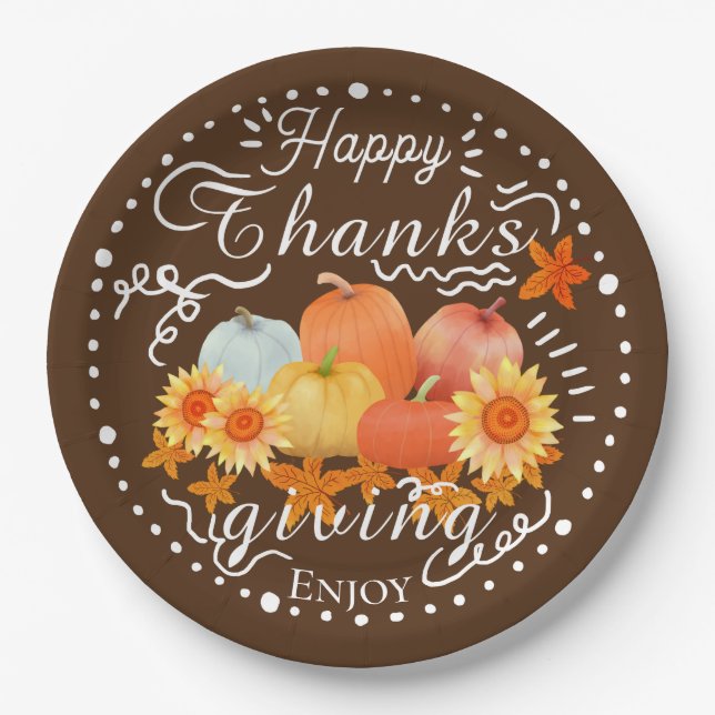 Autumn Pumpkin Brown Paper Plate (Front)