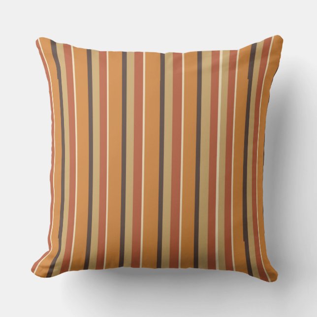 Autumn Pumpkin Colour with Pumpkin Spice Stripes Cushion (Front)