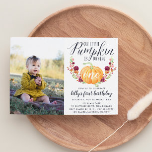 Autumn Pumpkin Custom Age Birthday Party Photo Invitation