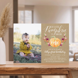 Autumn Pumpkin Custom Age Birthday Party Photo Invitation