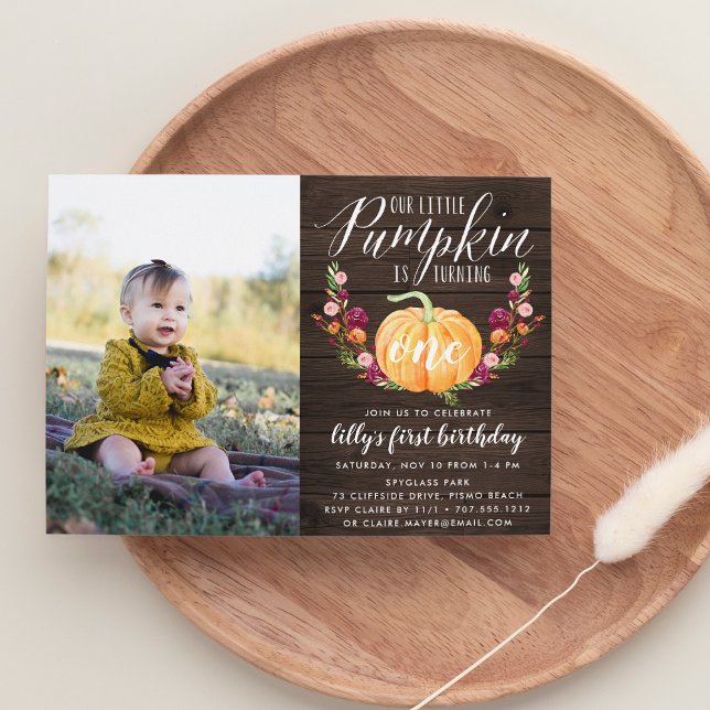 Autumn Pumpkin Custom Age Birthday Party Photo Invitation (Creator Uploaded)