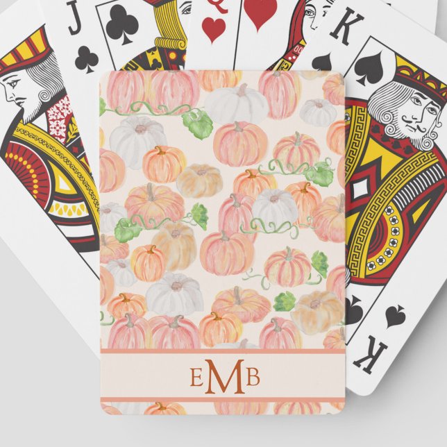 Autumn pumpkin custom monogram fall playing cards (Creator Uploaded)