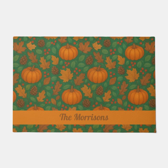 Autumn Pumpkin Custom Name Doormat (Front)