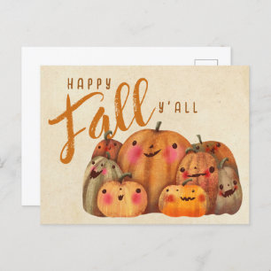 Autumn Pumpkin Cute Halloween Thanksgiving Fall Postcard
