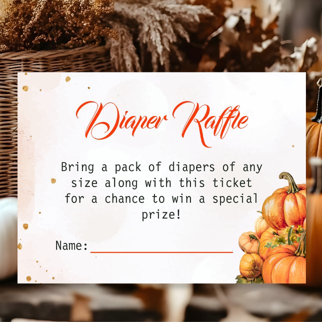 Autumn Pumpkin Diaper Raffle Ticket Baby Shower Enclosure Card (Creator Uploaded)