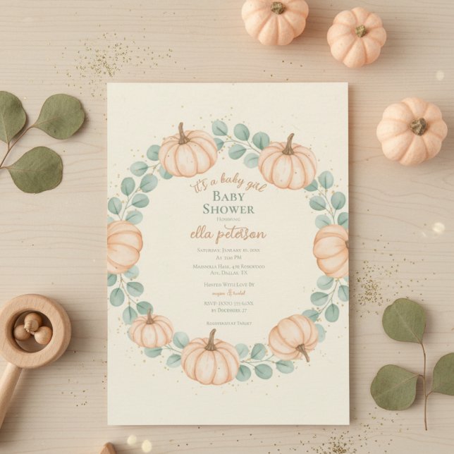Autumn Pumpkin Eucalyptus Baby Shower Invitation (Creator Uploaded)