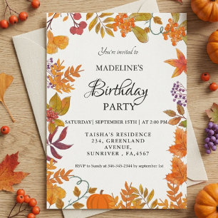 Autumn pumpkin fall birthday party invitation