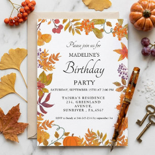 Autumn pumpkin fall birthday party  invitation