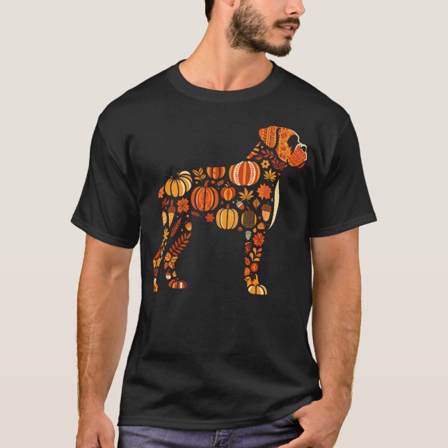 Autumn Pumpkin Fall Boxer Dog Thanksgiving Womens  T-Shirt (Front)