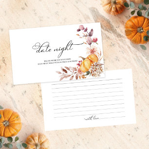 Autumn Pumpkin Fall Bridal Shower Date Night Card