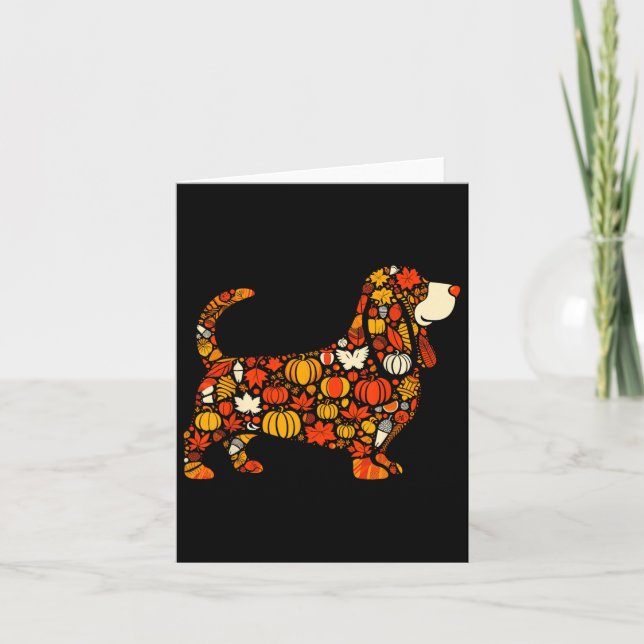 Autumn Pumpkin Fall Bysset Hound Thanksgiving Wome Card (Front)