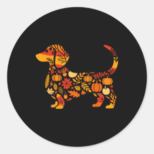 Autumn Pumpkin Fall Dachshund Thanksgiving Womens Classic Round Sticker