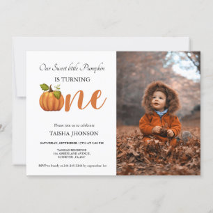 Autumn pumpkin fall first birthday party invitation