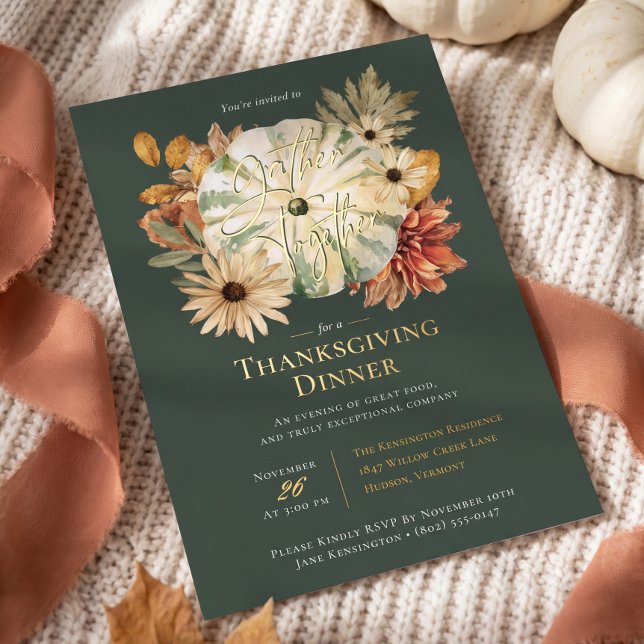 Autumn Pumpkin Fall Florals Thanksgiving Dinner (Autumn Pumpkin Fall Florals Thanksgiving Dinner Foil Invitation)