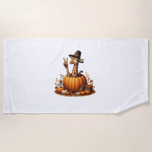 Autumn Pumpkin Fall Giraffe Thanksgiving Womens Me Beach Towel