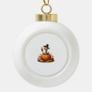 Autumn Pumpkin Fall Giraffe Thanksgiving Womens Me Ceramic Ball Christmas Ornament