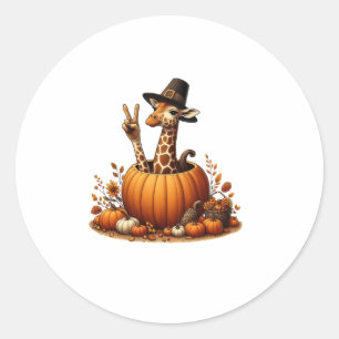 Autumn Pumpkin Fall Giraffe Thanksgiving Womens Me Classic Round Sticker