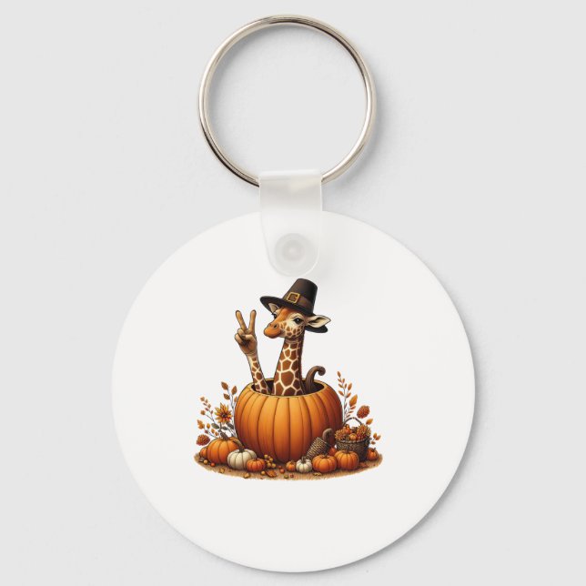 Autumn Pumpkin Fall Giraffe Thanksgiving Womens Me Key Ring (Front)