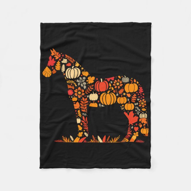Autumn Pumpkin Fall Horse Thanksgiving Womens Mens Fleece Blanket (Front)