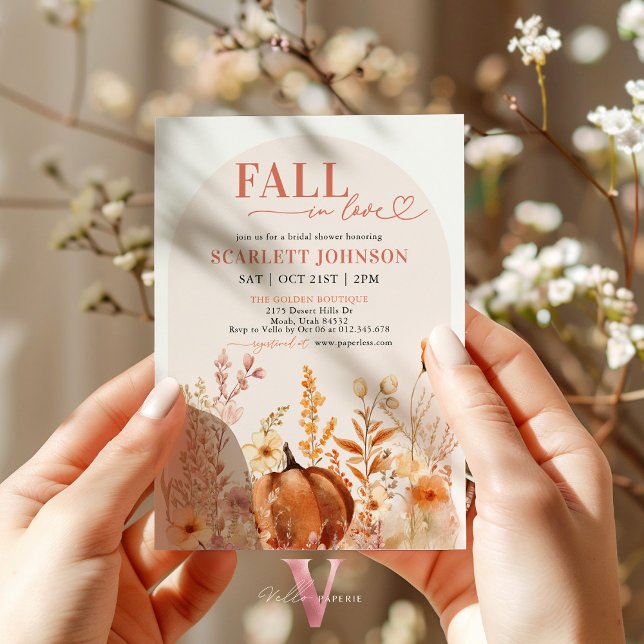 Autumn Pumpkin FALL IN LOVE Bridal Shower Invite (Creator Uploaded)