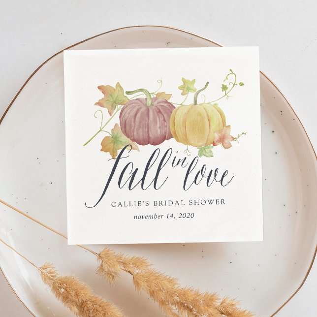 Autumn Pumpkin "Fall in Love" Bridal Shower Napkin (Creator Uploaded)