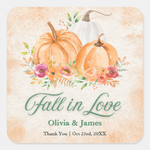 Autumn Pumpkin Fall in Love Wedding Square Sticker