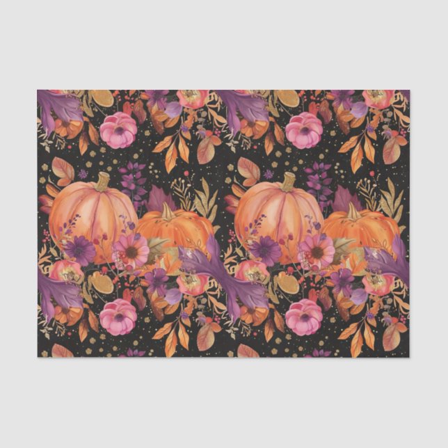 Autumn Pumpkin Fall Leaves Rustic Decoupage Tissue Paper (Front)