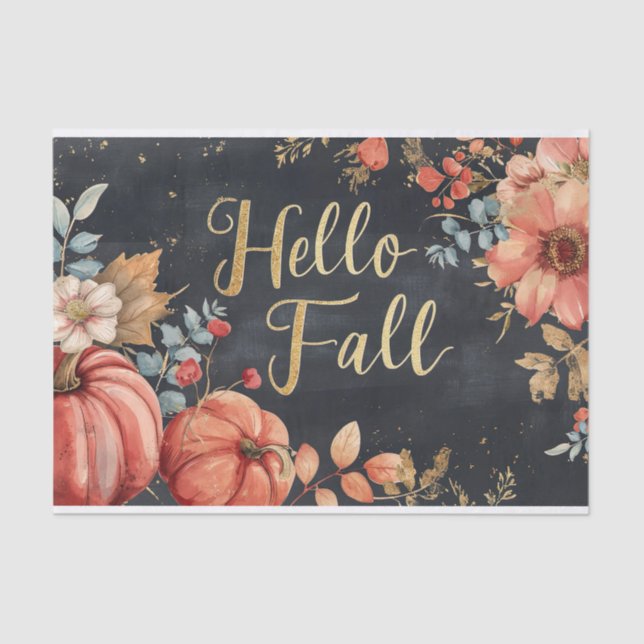 Autumn Pumpkin Fall Leaves Rustic Decoupage Tissue Paper (Front)