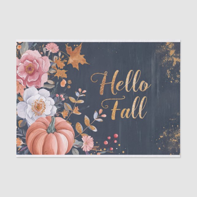 Autumn Pumpkin Fall Leaves Rustic Decoupage Tissue Paper (Front)