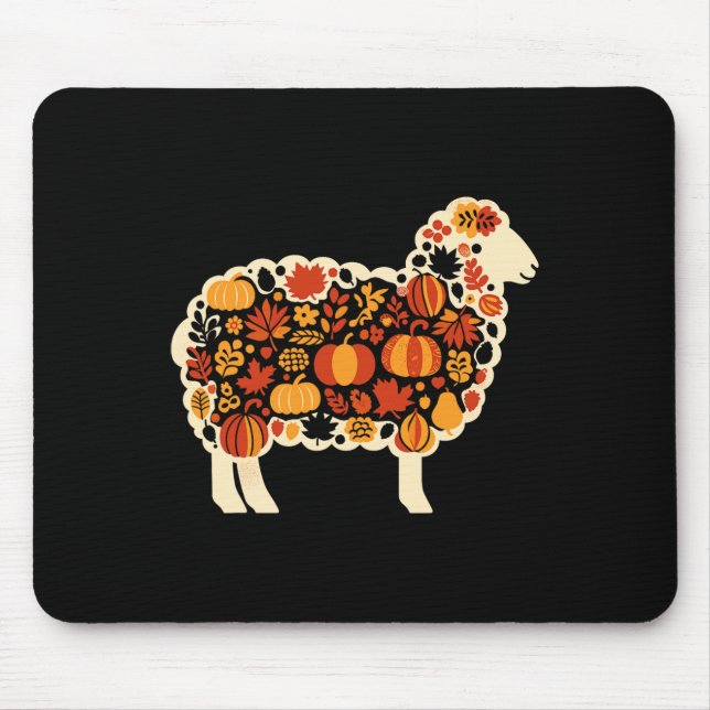 Autumn Pumpkin Fall Sheep Thanksgiving Womens Mens Mouse Pad (Front)
