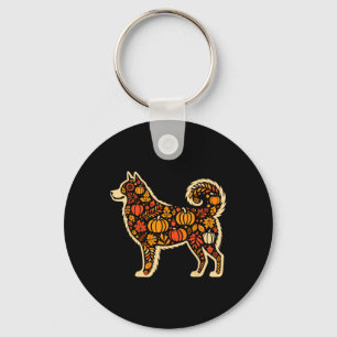 Autumn Pumpkin Fall Siberian Husky Thanksgiving Wo Key Ring