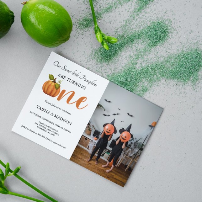 Autumn pumpkin fall Twins first birthday party  Invitation (Creator Uploaded)