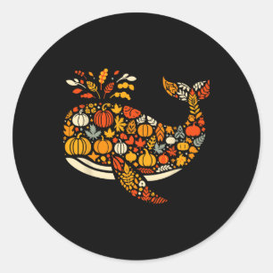 Autumn Pumpkin Fall Whale Thanksgiving Womens Mens Classic Round Sticker