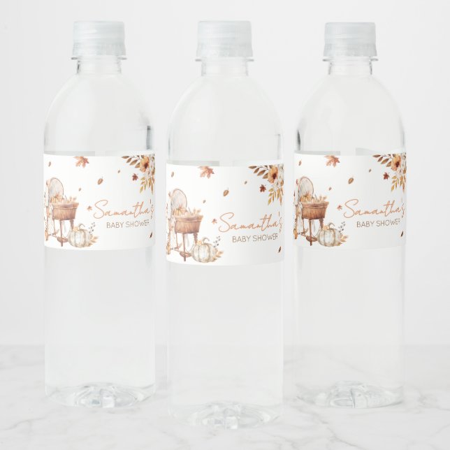 Autumn Pumpkin Falling in Love Baby Shower Water Bottle Label (Bottles)